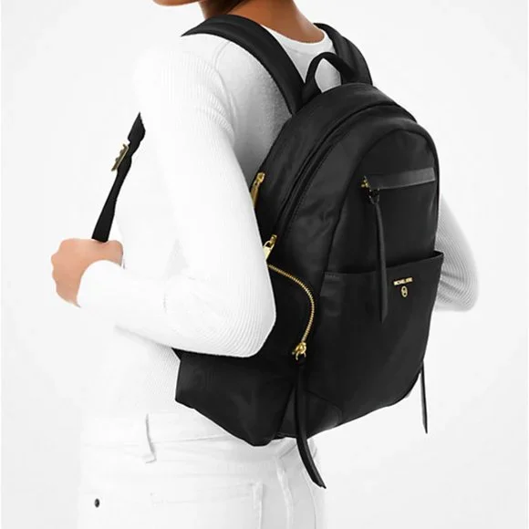 Michael Kore Black Prescott Large Nylon Gabardine Backpack New Sealed - Picture 2 of 12
